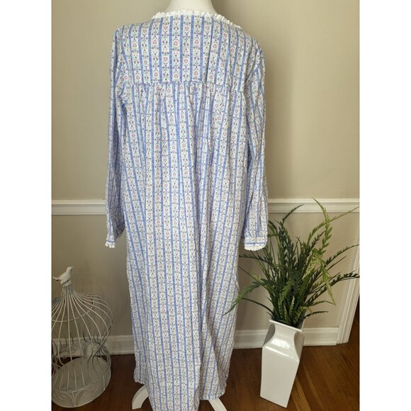 Lanz Of Salzburg Womens Size L Blue Floral Hearts Cotton Nightgown Long Sleeve - Picture 8 of 11